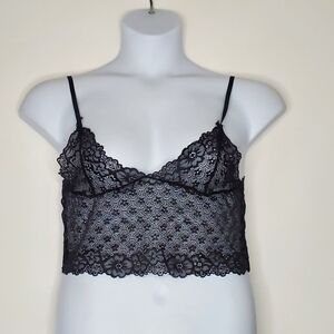 Midnight Lace Babydoll Top Size L Black Cropped Sheer Stretch Y2K Bralette NEW